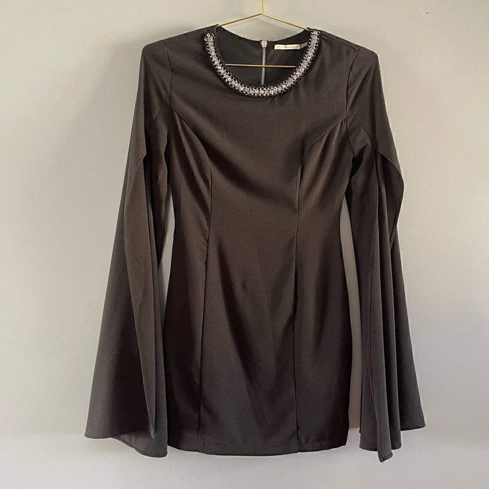 Mustard Seed Embellished Open Long Sleeve Mini Dress - Picture 16 of 16
